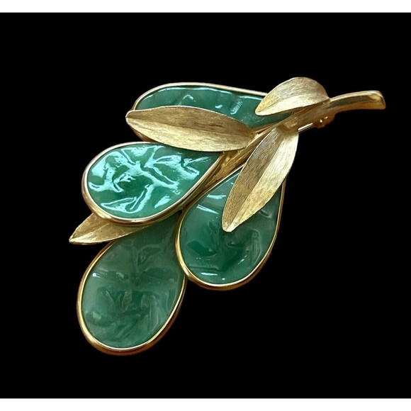 Vintage French Gripoix Brooch Mid Century Estate Poured Glass Leaves Iridescent - Picture 6 of 8